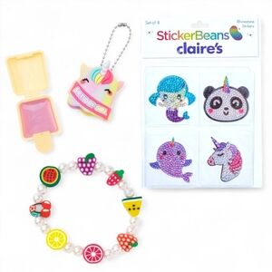 Claire’s StickerBeans Stickers, Pucker Pops Lip Gloss & Bracelet Bundle